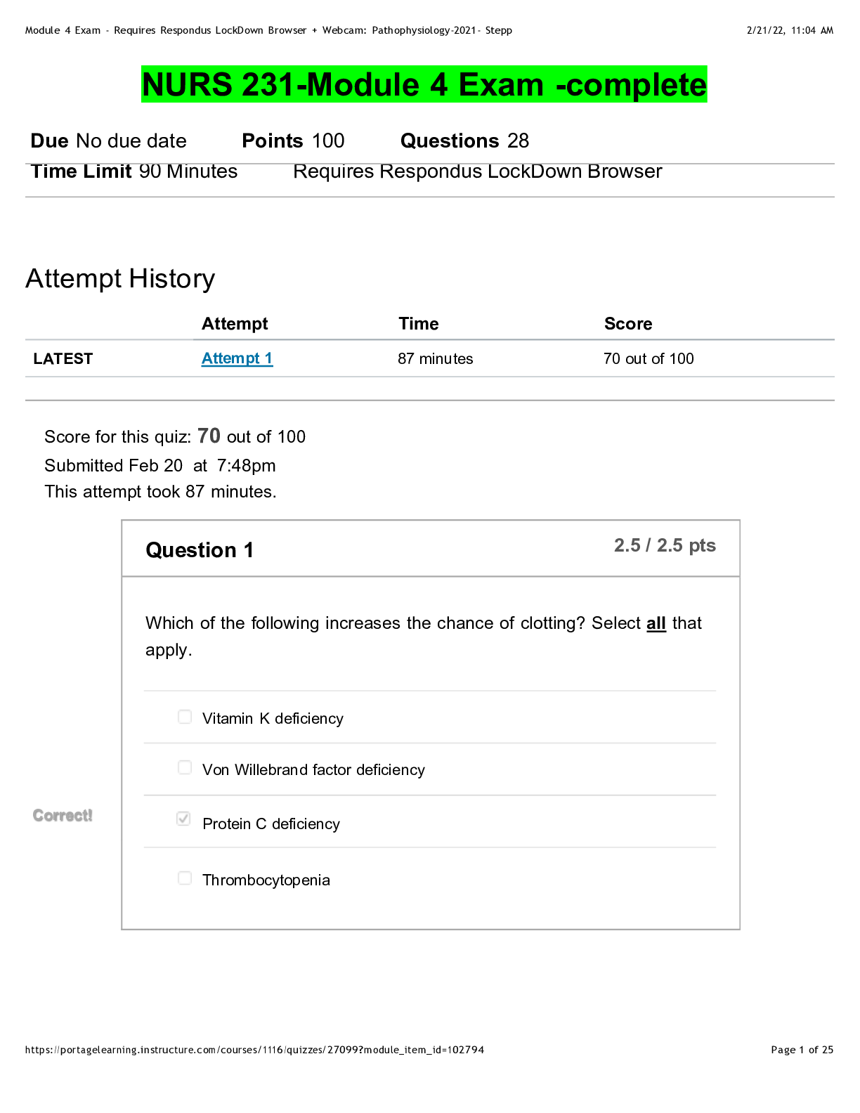 Preview image of NURS 231-Module 4 Exam -complete document